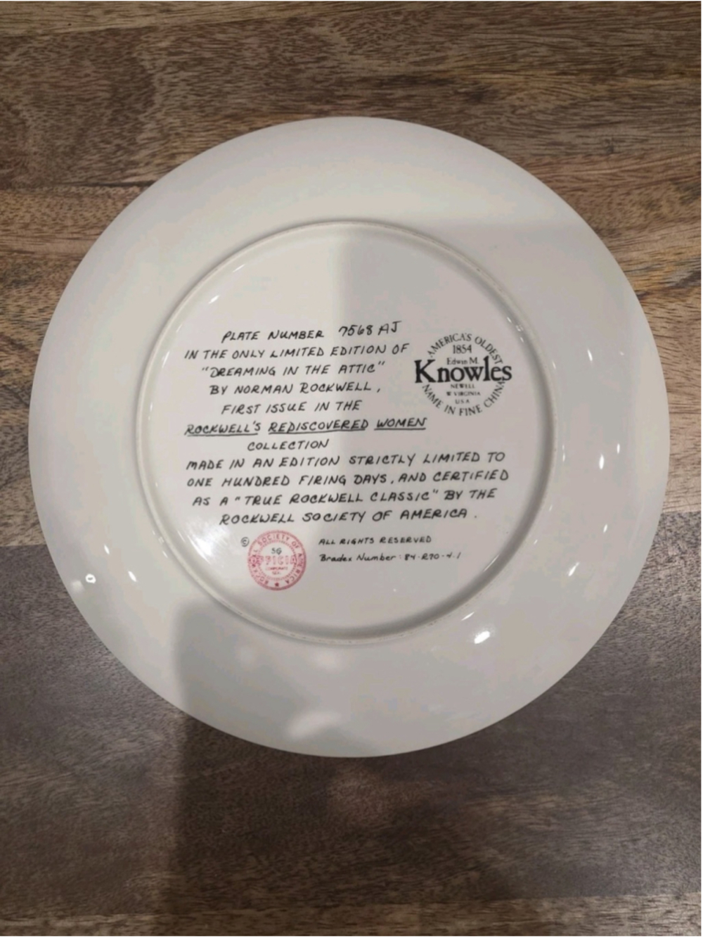 Dreaming In The Attic Collectible Plate Norman Rockwell Knowles Number 7568AQJ - Picture 2 of 3